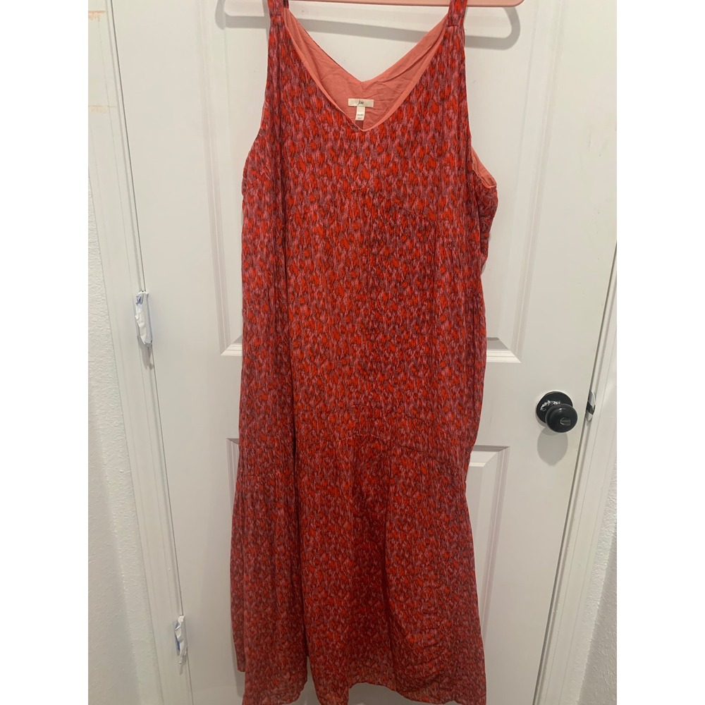 Joie Red Pink Abstract Print V-Neck Tiered Sleeveless Maxi Dress XXL